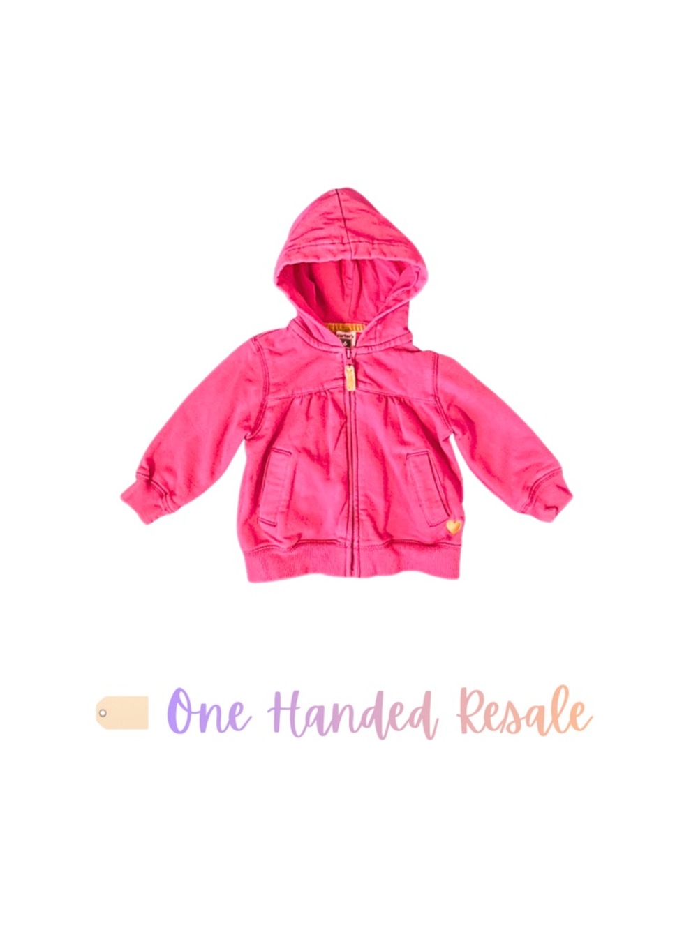 💛 Carter’s Hot Pink Hoodie Sweater w/ Embroidered Yellow Heart Detail 6M